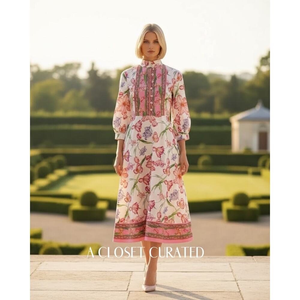 Catherine Prevost Flora Floral Cotton Midi Dress XS NEW